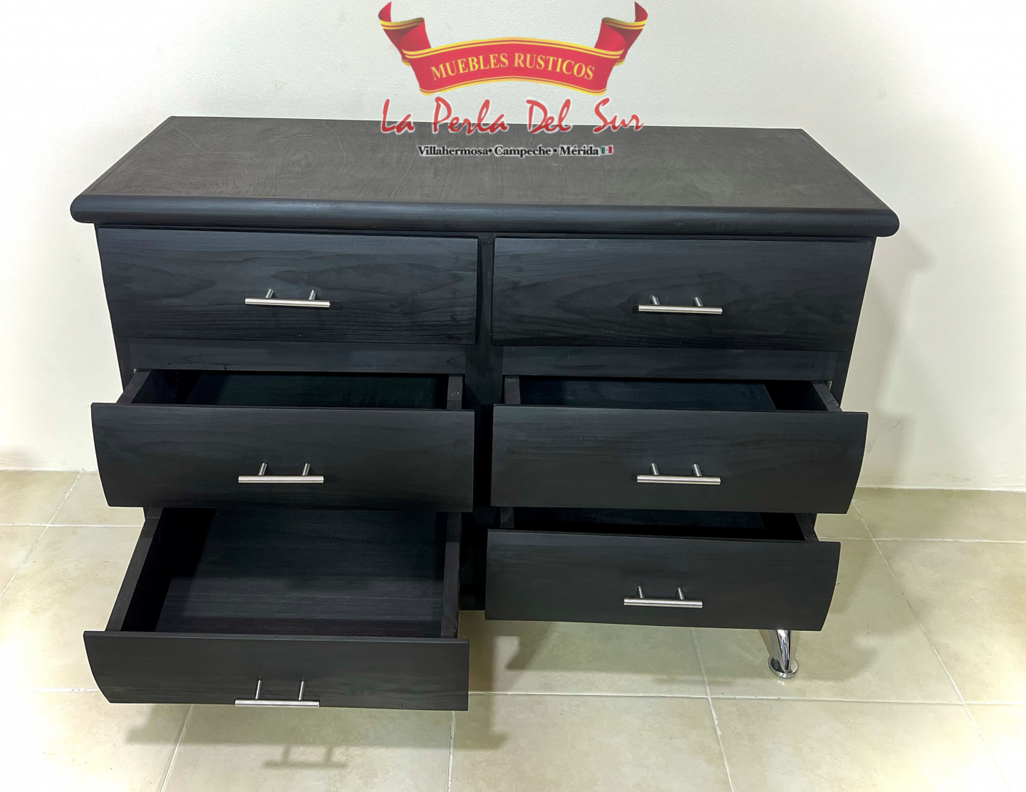 CAJONERA ACOSTADA DE 6 REFORZADA "ROBERTO". CON PATAS CROMADAS. - Imagen 4