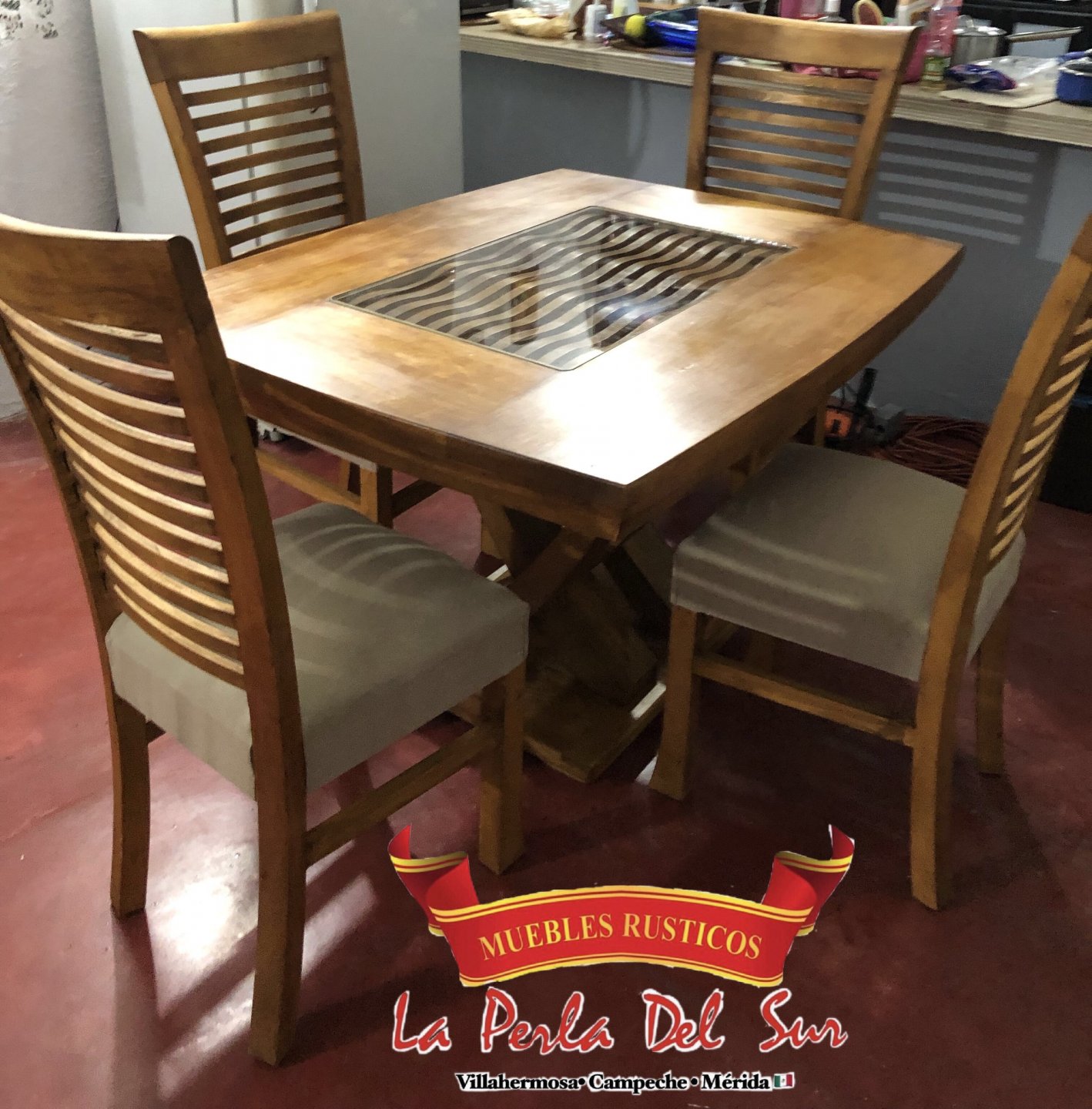 COMEDOR DE 4 SILLAS, MESA DE CUBO REFORZADA COSTILLA. - Imagen 2
