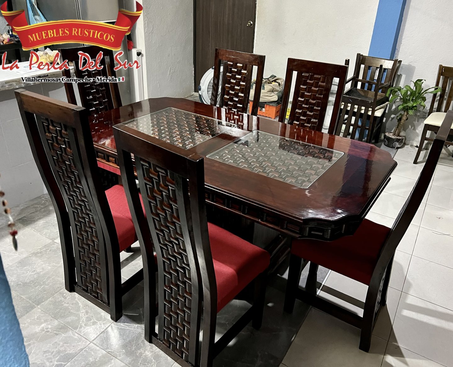 COMEDOR DE 6 SILLAS DE CUBO REFORZADA “RAMON” BARNIZADO EN ALTO BRILLO. - Imagen 4