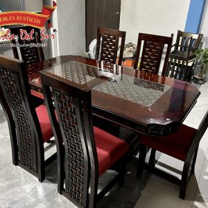 COMEDOR DE 6 SILLAS DE CUBO REFORZADA “RAMON” BARNIZADO EN ALTO BRILLO.