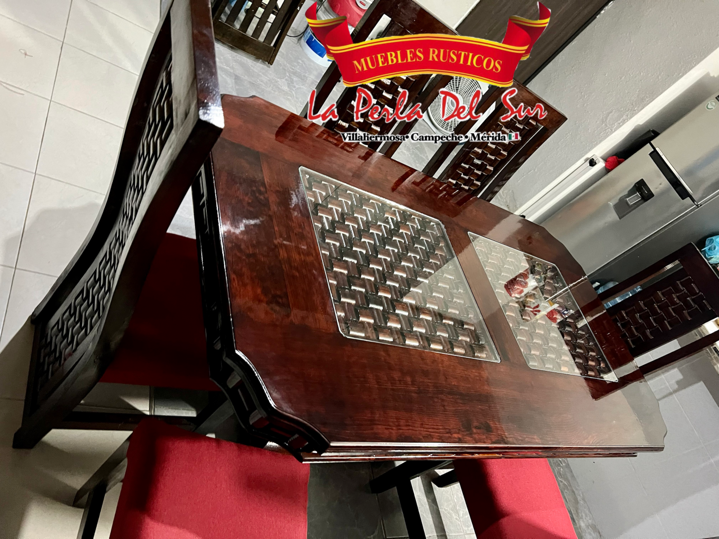 COMEDOR DE 6 SILLAS DE CUBO REFORZADA “RAMON” BARNIZADO EN ALTO BRILLO. - Imagen 2
