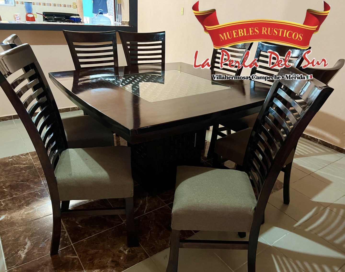 COMEDOR DE 8 SILLAS, MESA DE CUBO R. BARNIZADO - Imagen 3