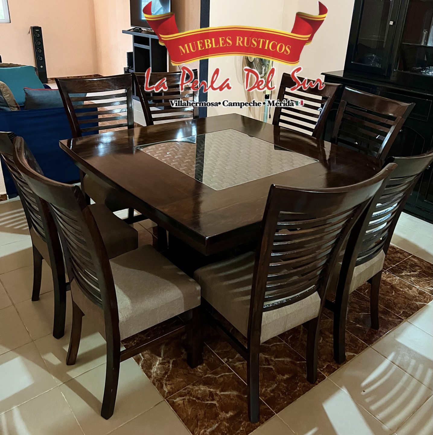 COMEDOR DE 8 SILLAS, MESA DE CUBO R. BARNIZADO - Imagen 2