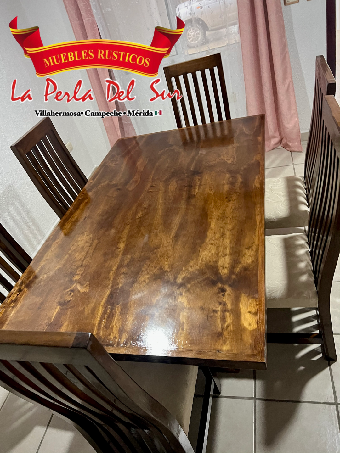 COMEDOR 6 SILLAS MODELO “CRUZETA” (BARNIZADO EN ALTO BRILLO) - Imagen 2