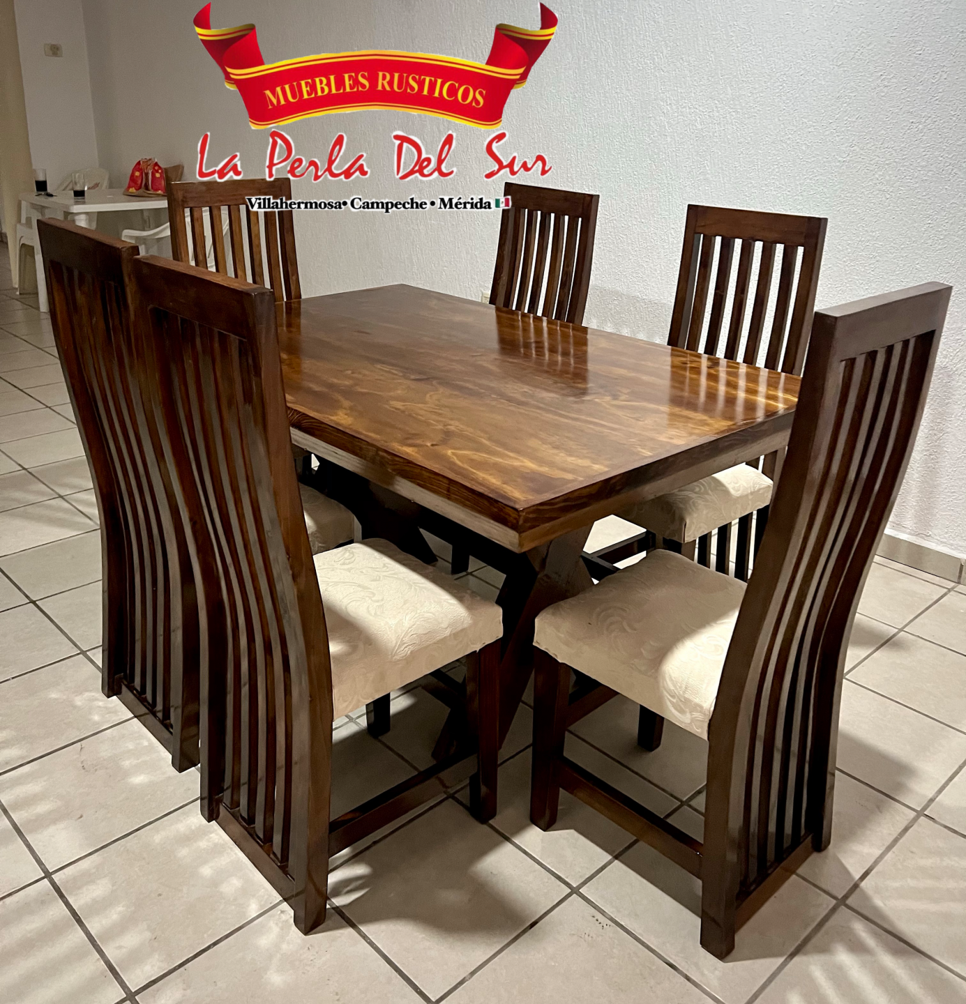 COMEDOR 6 SILLAS MODELO “CRUZETA” (BARNIZADO EN ALTO BRILLO) - Imagen 3