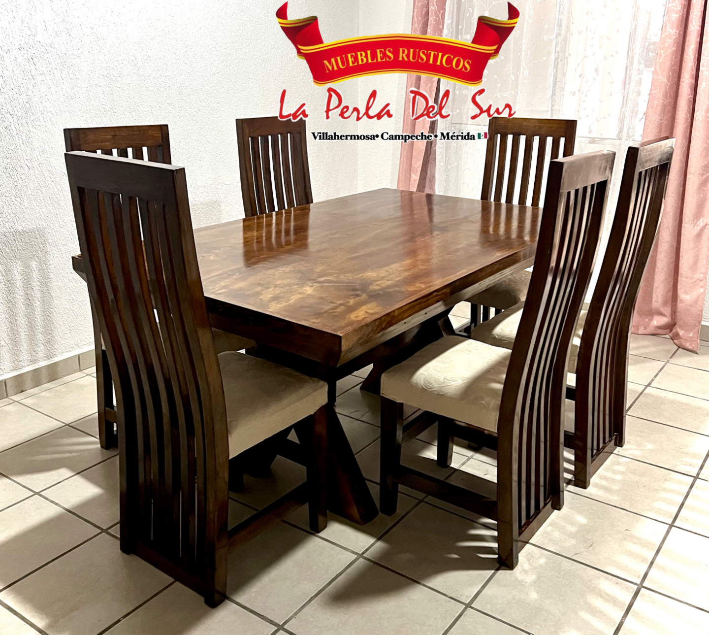 COMEDOR 6 SILLAS MODELO “CRUZETA” (BARNIZADO EN ALTO BRILLO) - Imagen 6