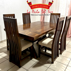 COMEDOR 6 SILLAS MODELO “CRUZETA” (BARNIZADO EN ALTO BRILLO)