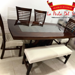 COMEDOR DE 6 SILLAS, MESA CUBO R. COSTILLA “BARNIZADO NOGAL”