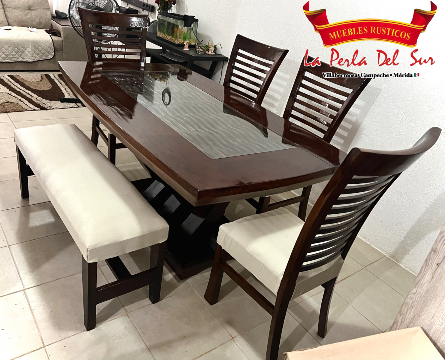 COMEDOR DE 6 SILLAS, MESA CUBO R. COSTILLA “BARNIZADO NOGAL” - Imagen 3