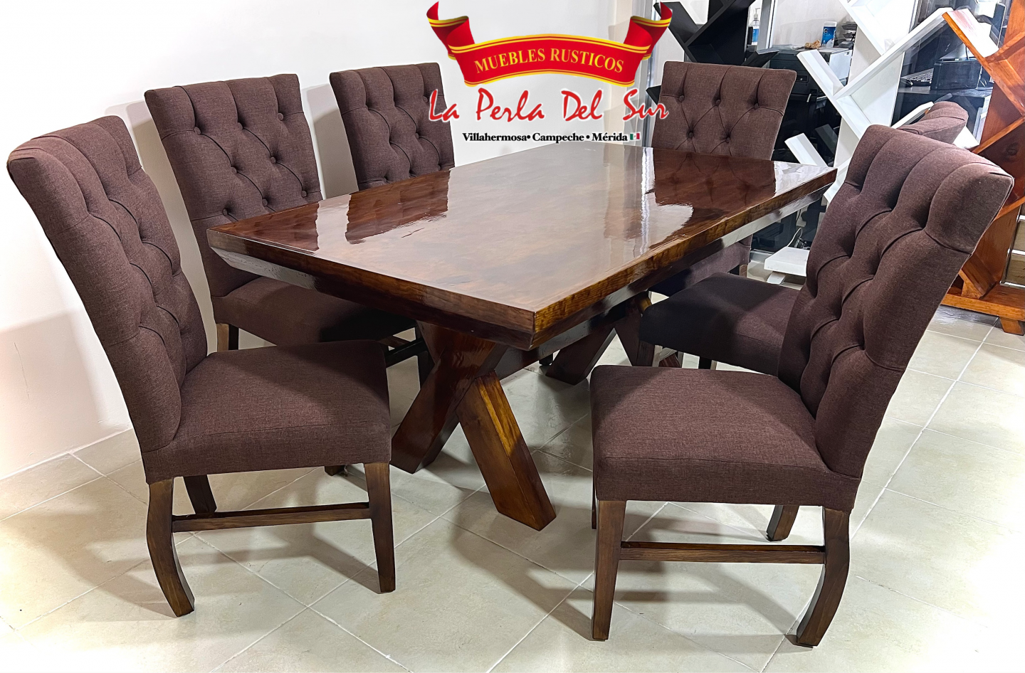 COMEDOR 6 SILLAS MODELO “CRUZETA C/CAPITONADO”