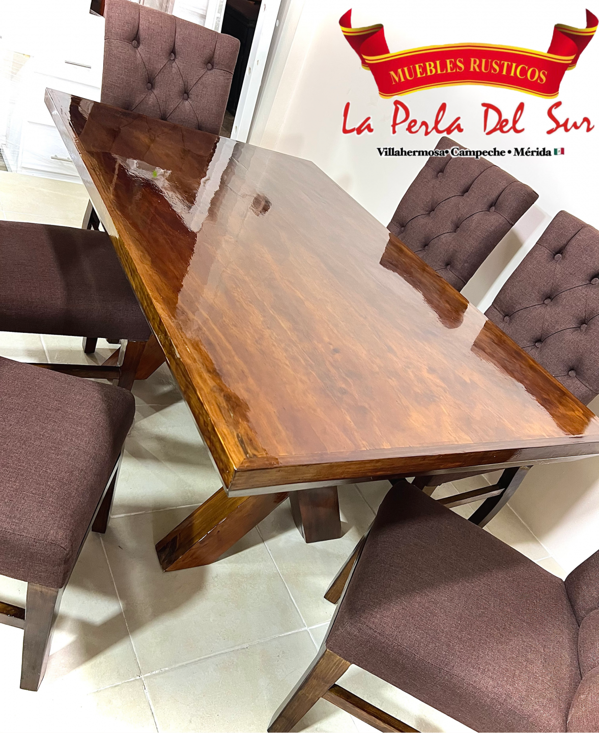 COMEDOR 6 SILLAS MODELO “CRUZETA C/CAPITONADO” - Imagen 3