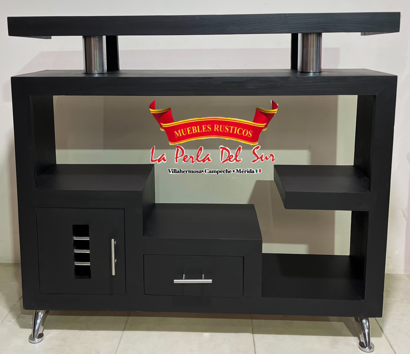 PORTA TV 1.20 PUERTA CAJÓN TUVOS CROMADOS