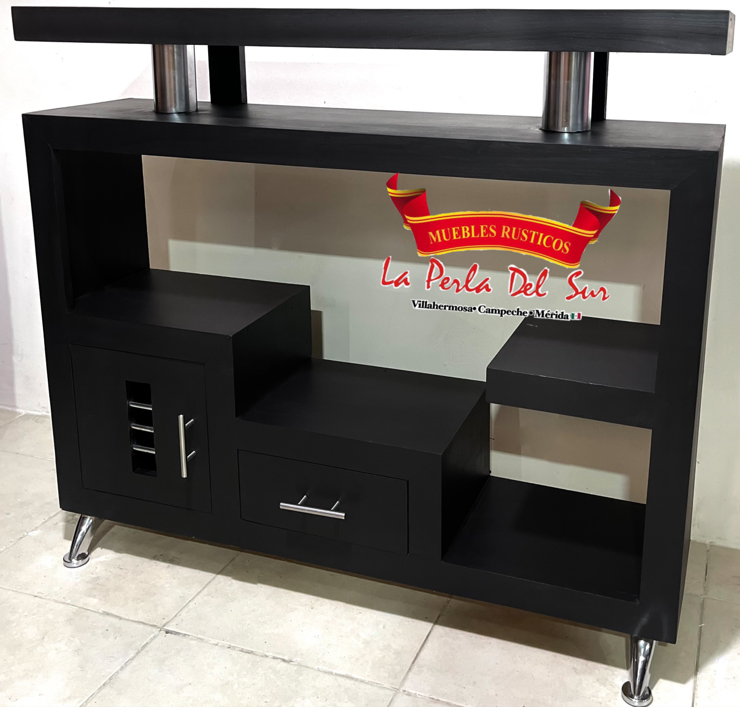 PORTA TV 1.20 PUERTA CAJÓN TUVOS CROMADOS - Imagen 3