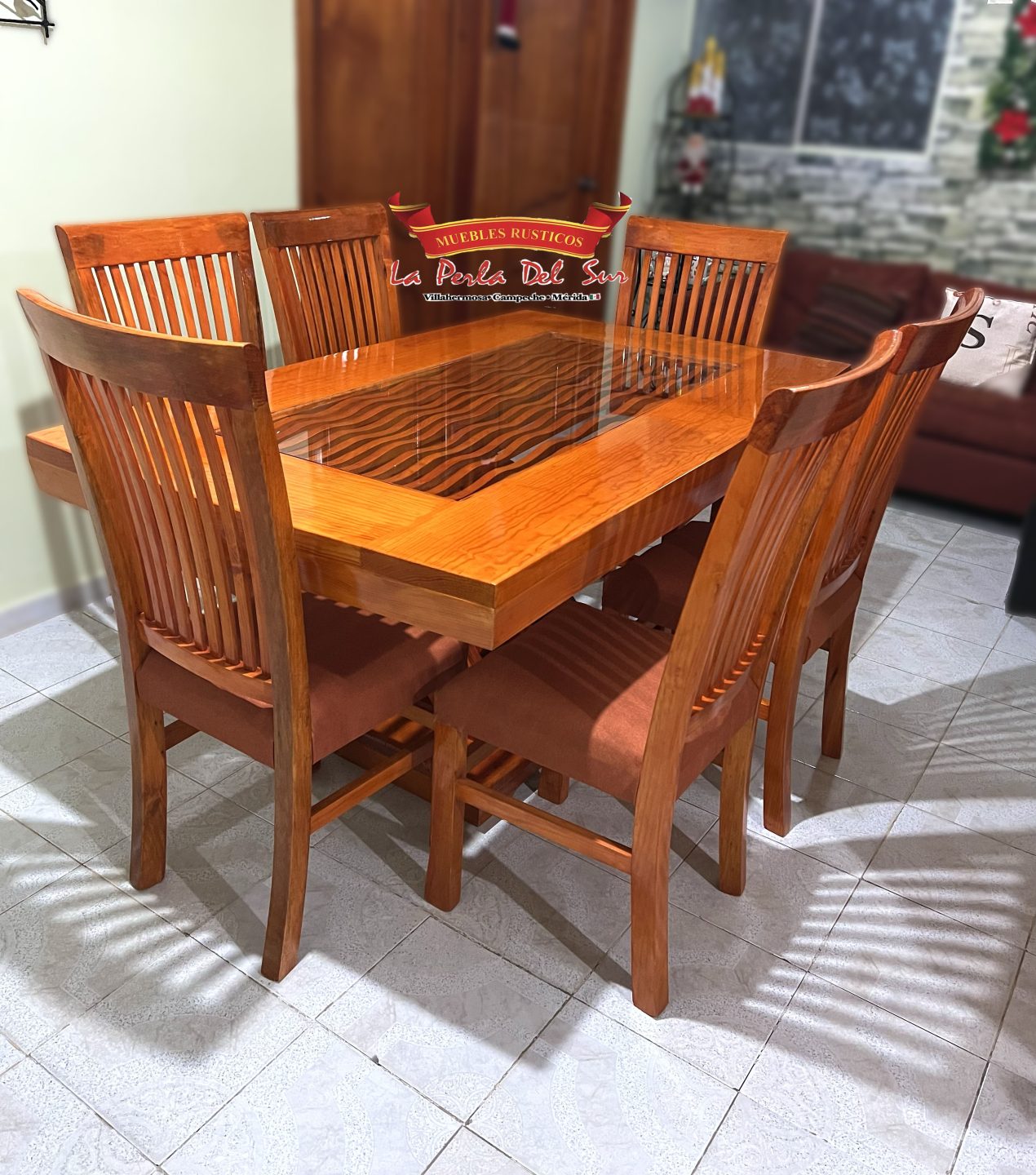 COMEDOR DE 6 SILLAS , CUBO R. COSTILLA BARNIZ COLOR CEDRO - Imagen 4